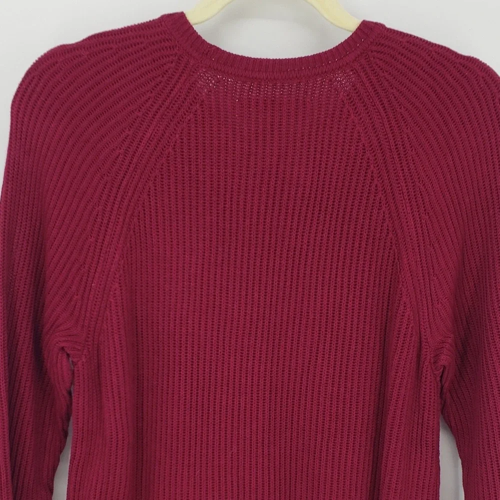LOFT Jeweled Crew Neck Sweater M Embellished Beaded Ribbed Knit Cotton Silk‎ Red